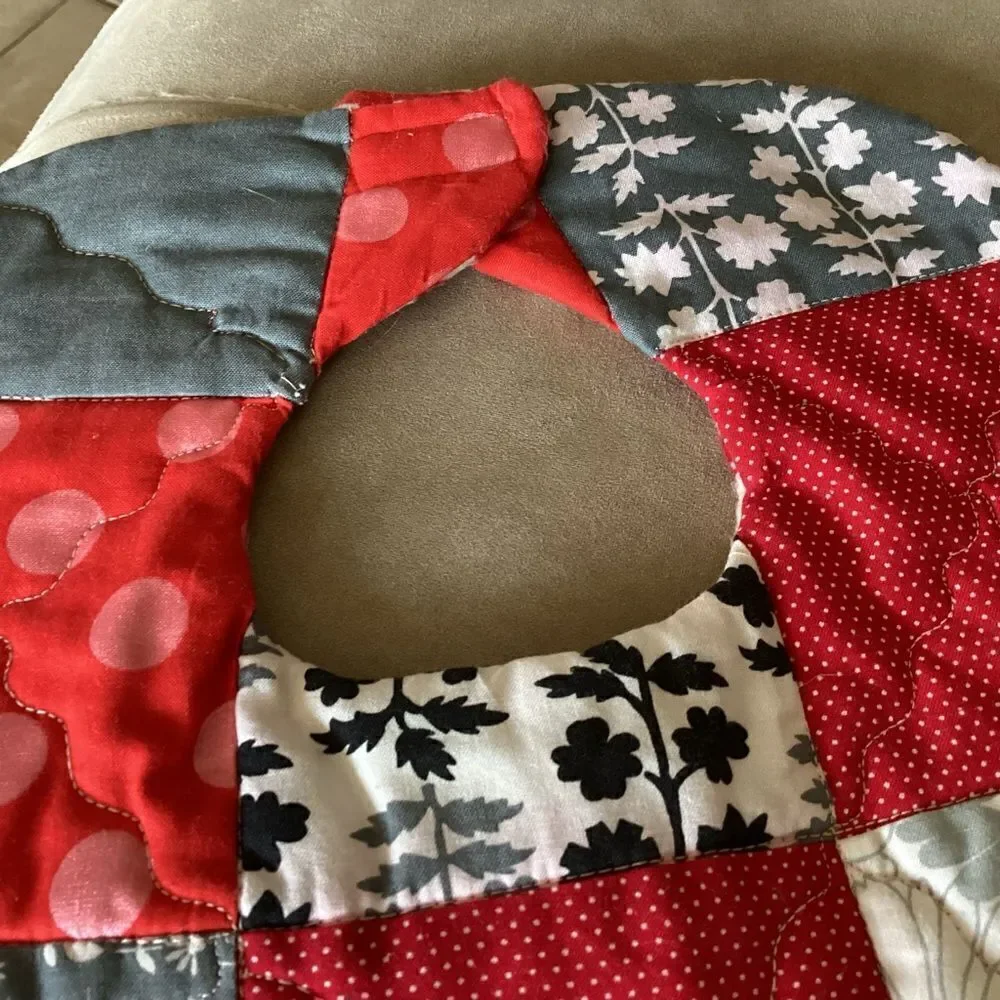 NWT , quilted reversible, handcrafted, baby bib reds